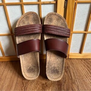Women’sReef Cushion Vista Hi Platform Sandals Brown Double Strap Cork Slide Sz8